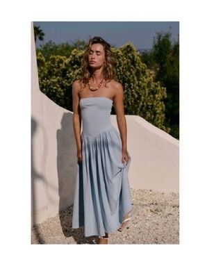 Free People Strapless Light Blue Maxi Dress